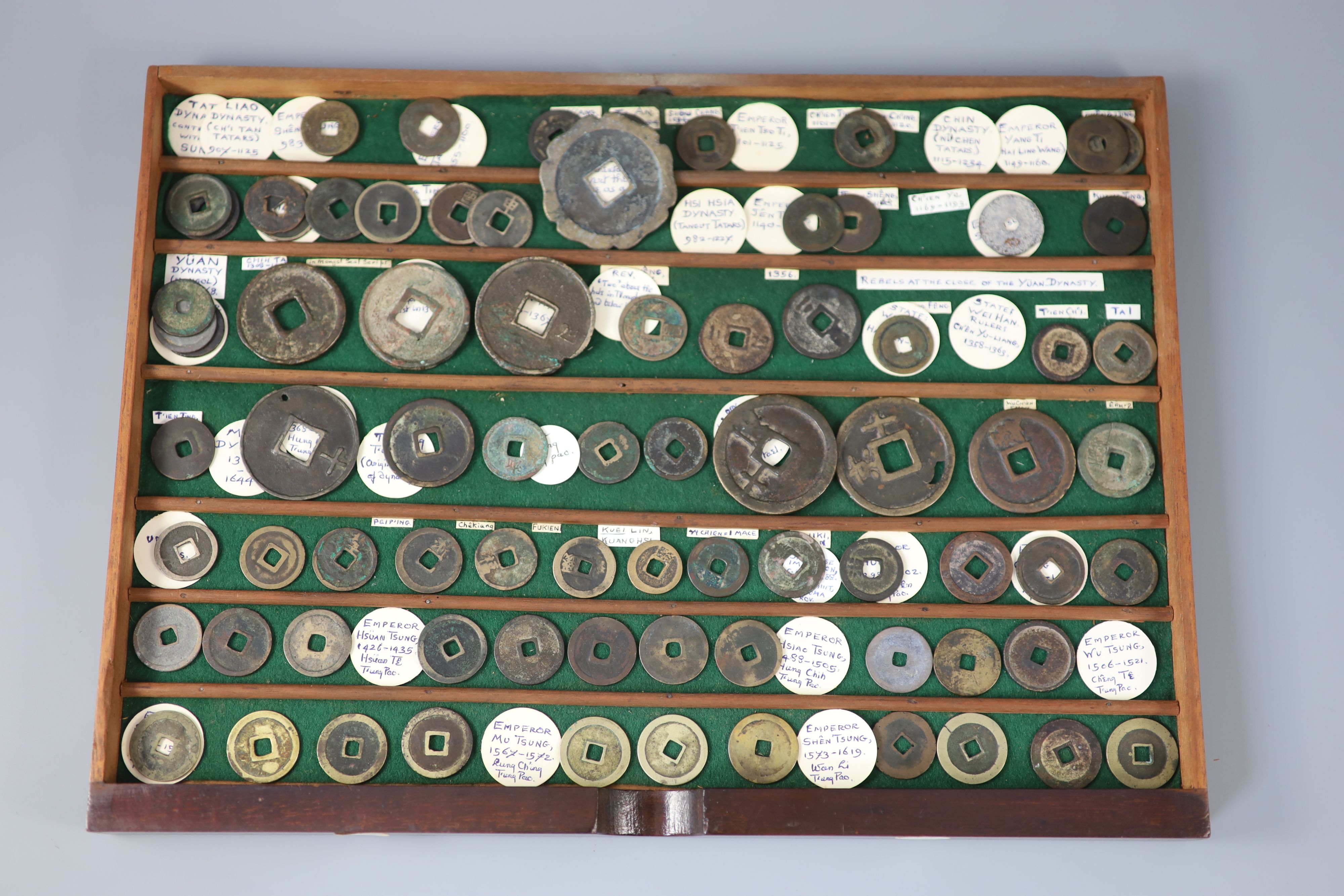 China, 77 Ancient bronze and iron round coins, Tatar, Yuan and Ming dynasties (907-1619),